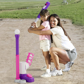 HYES Tball set height adjustment supports easy setup for kids.