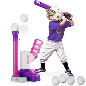 HYES Tball set step-on pitching machine for beginner batting practice outdoors.