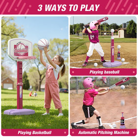 HYES T-ball stand pink shows height options for growing children