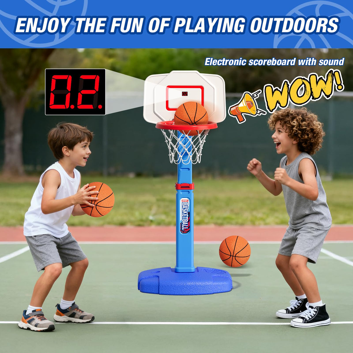 HYES indoor-outdoor mini hoop, lightweight and portable.