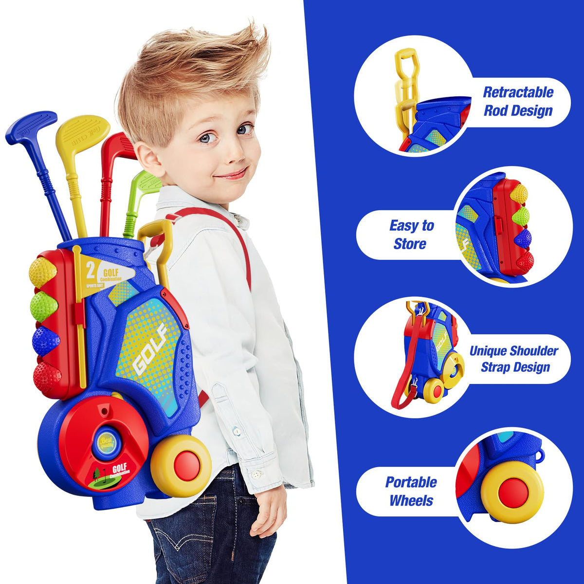 HYES toddler golf set with four colorful clubs for beginners