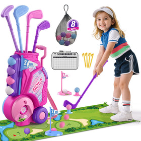 HYES toddler golf set with cart for easy storage and transport.