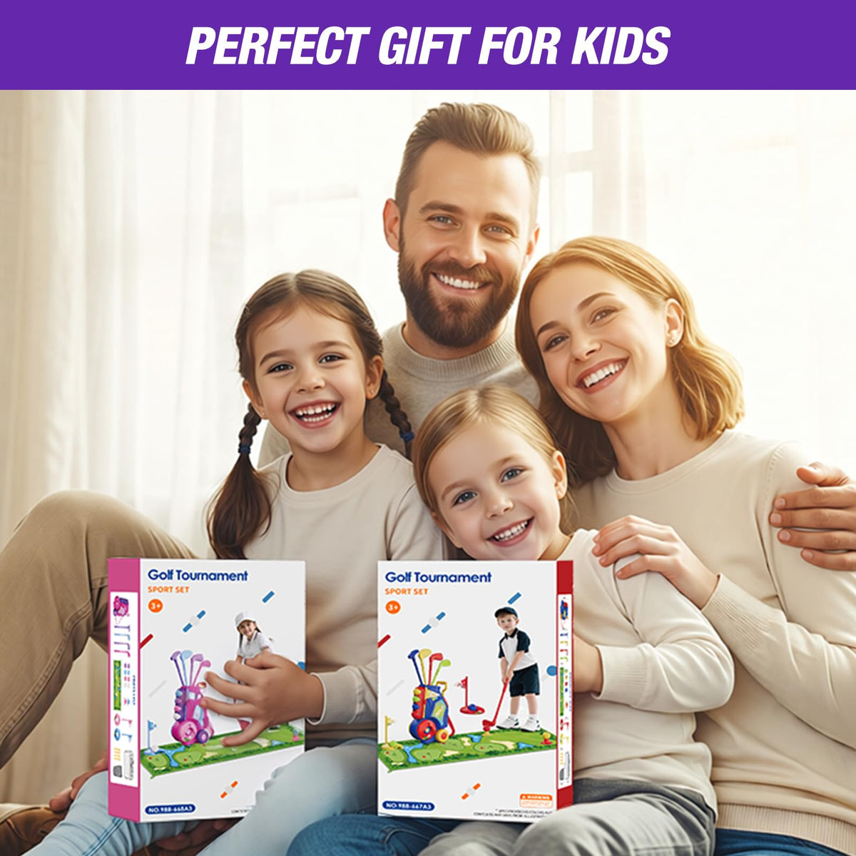 Indoor/outdoor golf toy for toddlers to enjoy learning.