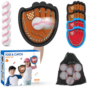 HYES Toss and Catch paddles in brown and blue for versatile family outdoor play