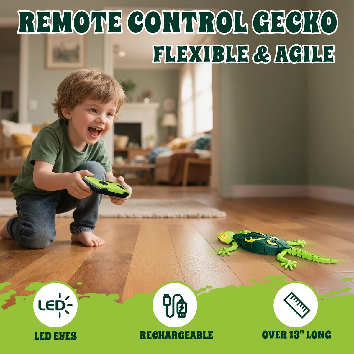 Lifelike limbs bend and grip surfaces for smooth floor and wall action.