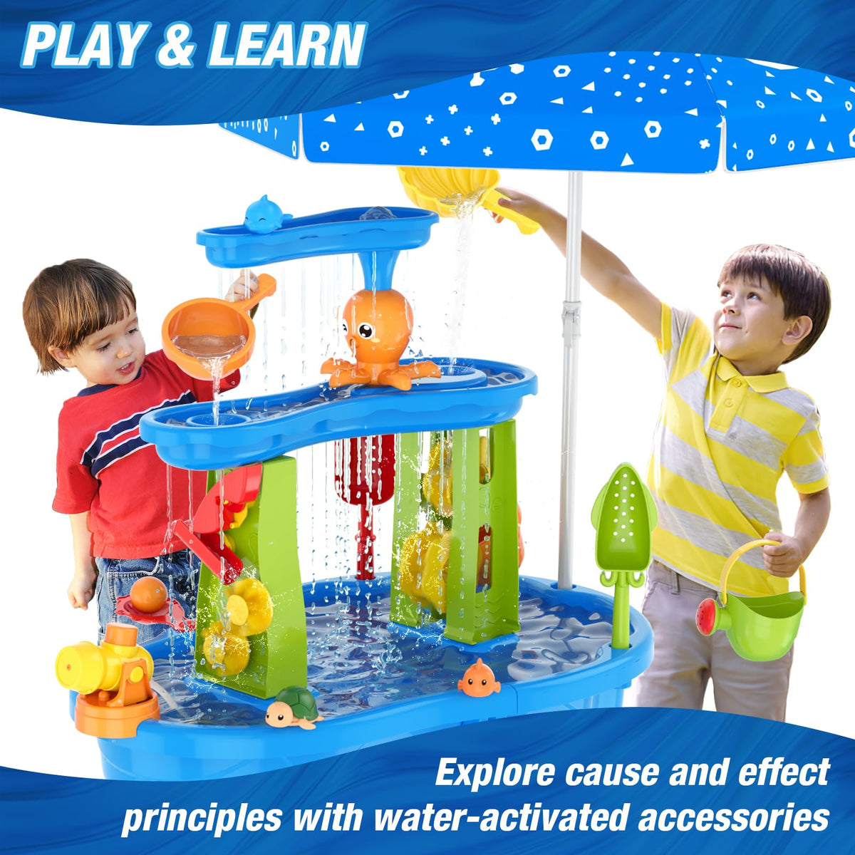 HYES Water Table top tray and water wheels spin for engaging play