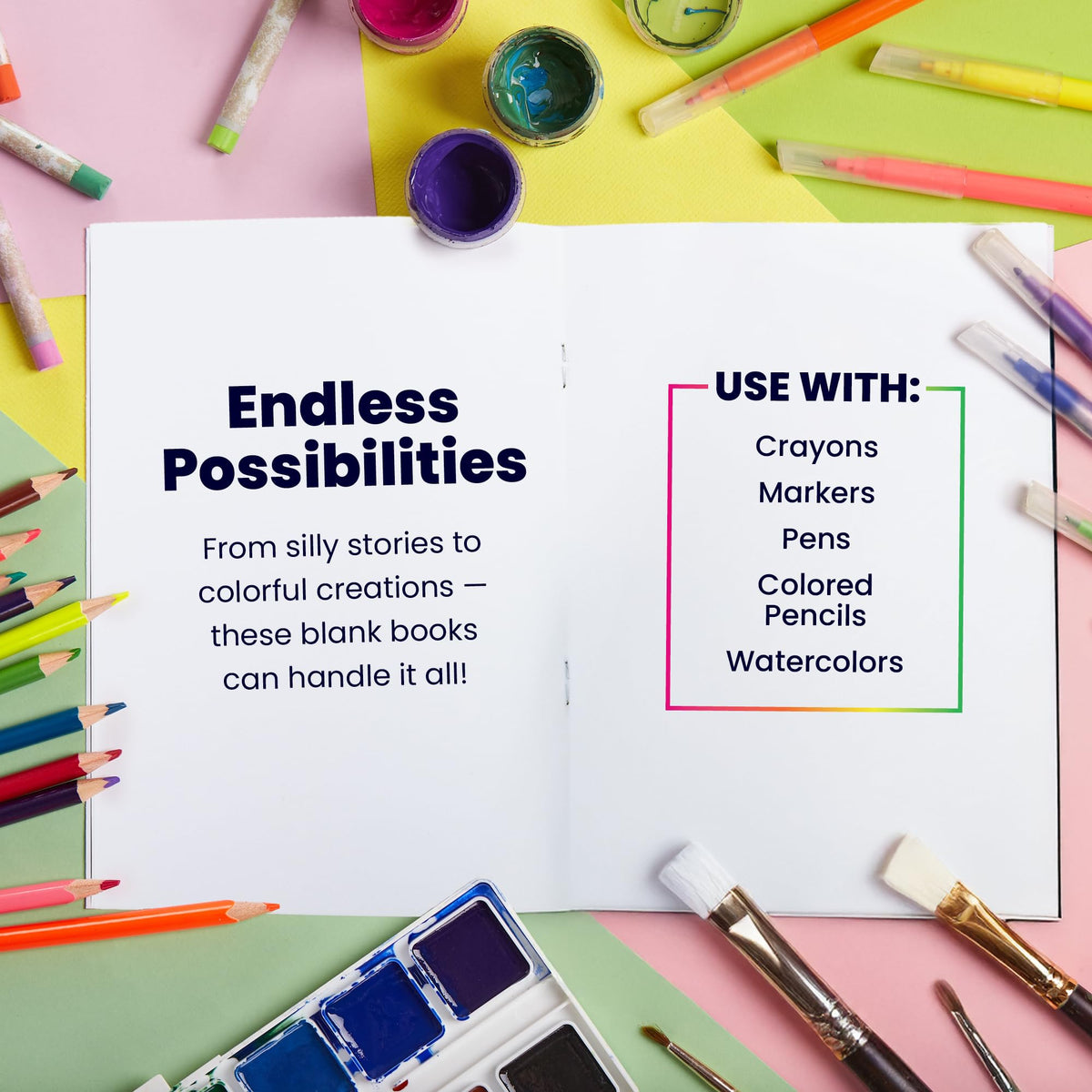 Hygloss blank books spark storytelling in home or classroom settings.