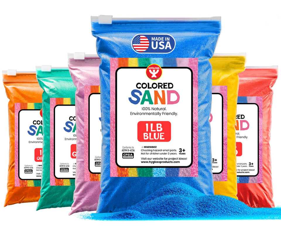 Hygloss colored sand rainbow colors for festive crafts and sensory play.