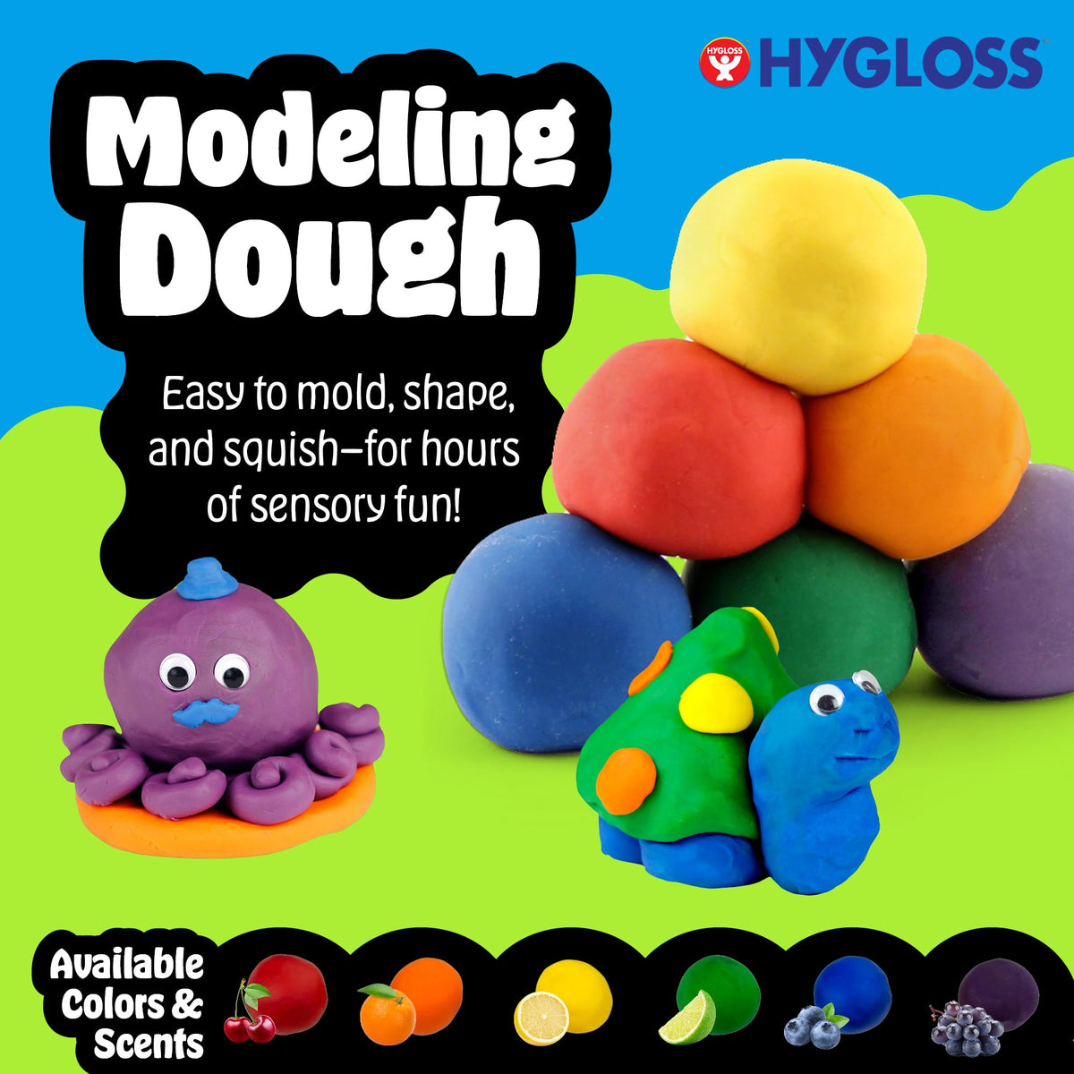 Hygloss Play Dough grape-scented encourages sharing, storytelling, and group craft time.