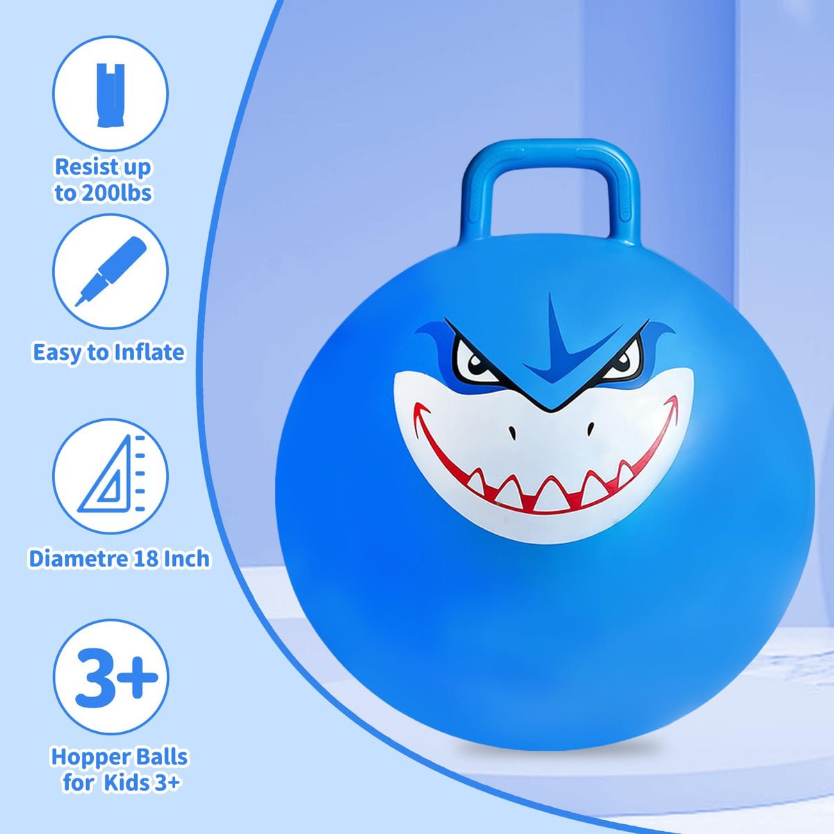 Hymaz 18 inch hop ball ready for indoor or outdoor bouncing sessions.