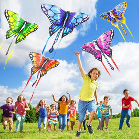 Hymaz butterfly kite design close-up showing colorful wings for vivid backyard play