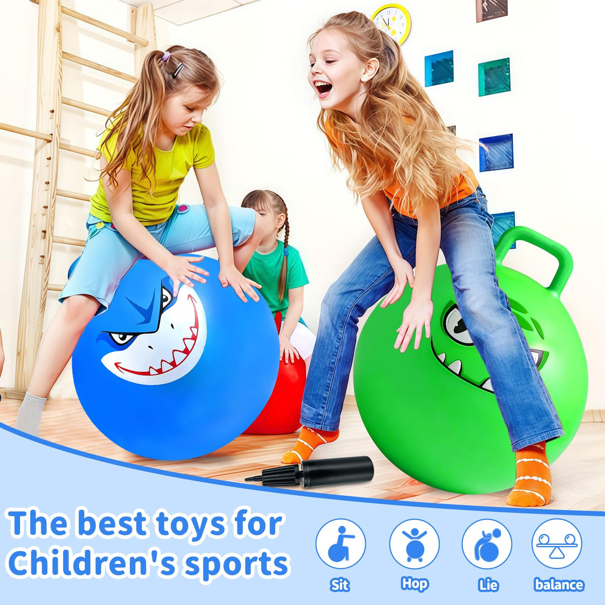 Hymaz three-pack hopper balls shown together for group play and party fun.