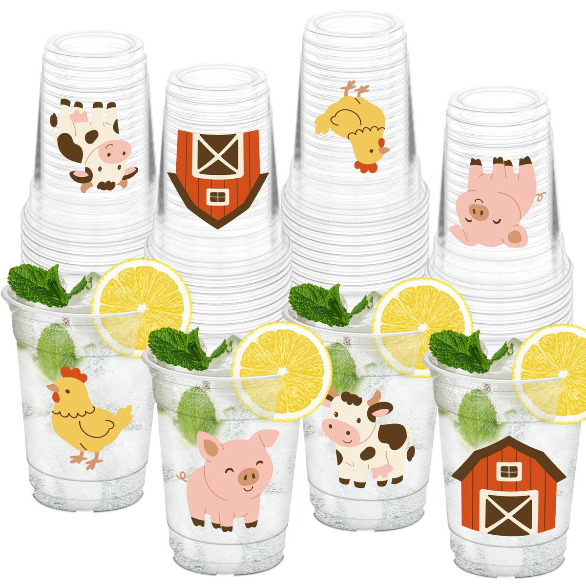HYMENEX farm animals cups cow motif for dairy-themed party beverages