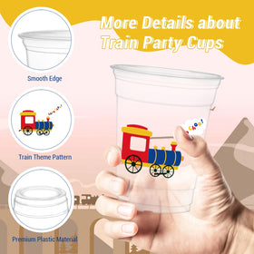 HYMENEX train party cups pattern for themed decorations and easy cleanup.