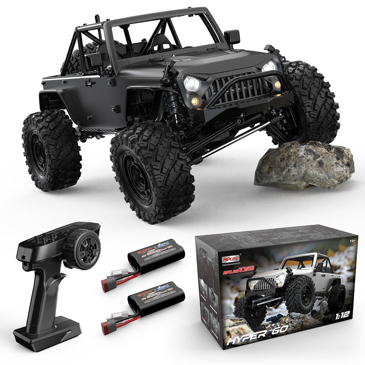 Hyper Go H12Y front view with rugged metal shell for off-road realism.