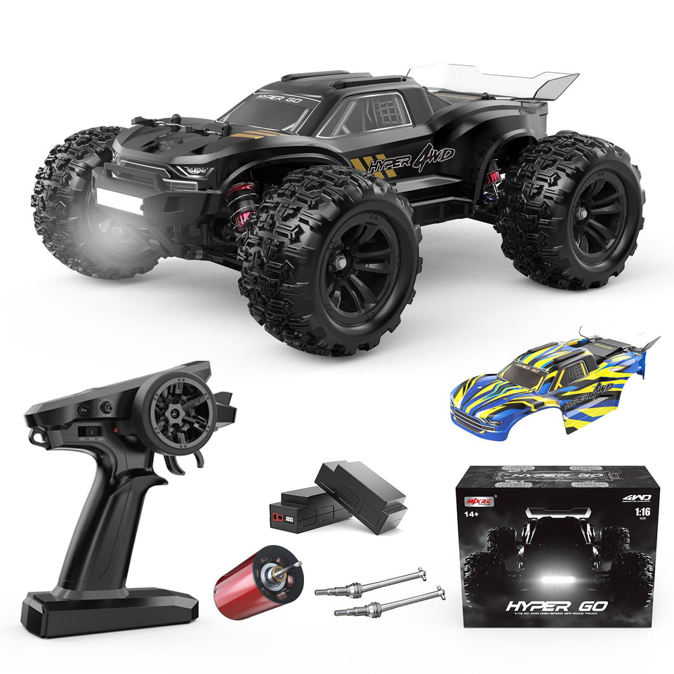 HYPER GO H16BM brushless motor powers fast off-road runs with efficient cooling.