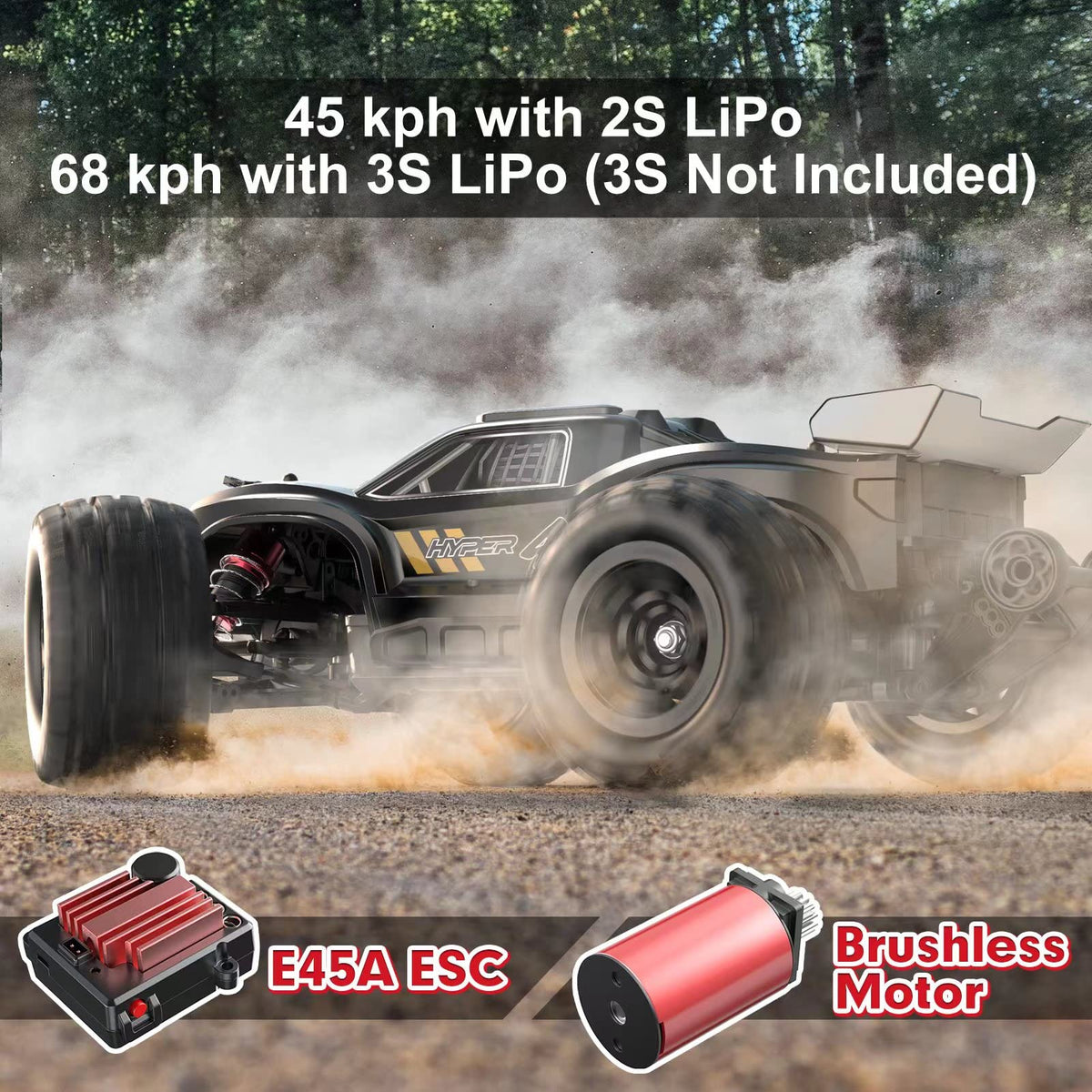 HYPER GO H16BM honeycomb chassis provides durability on rough terrain.