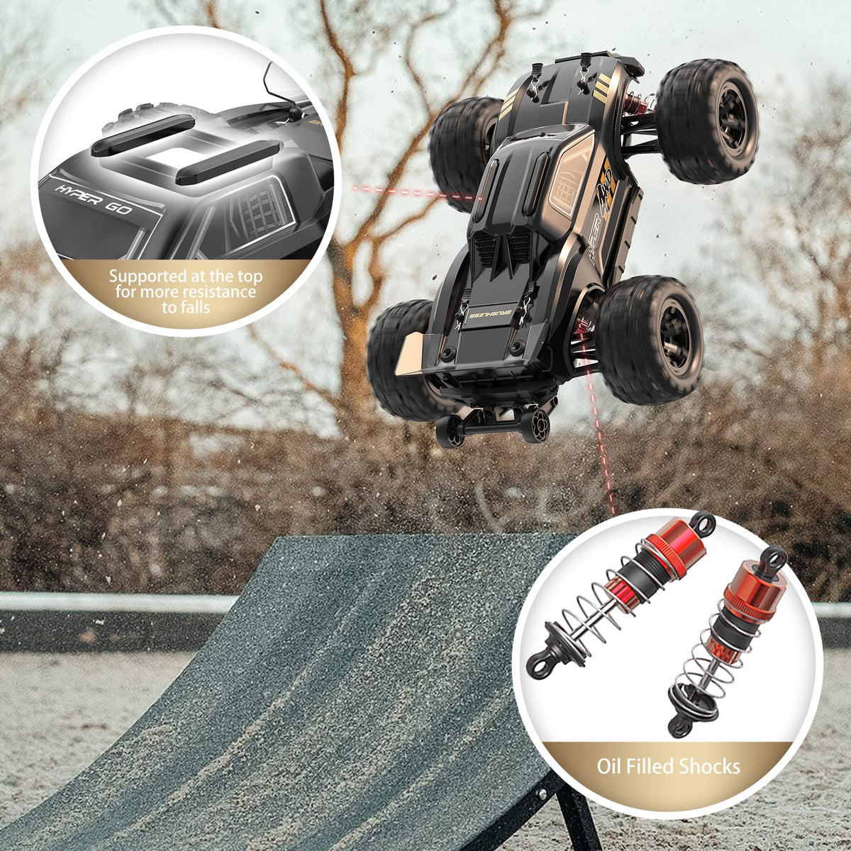 HYPER GO H16BM metal gears and differential optimize 4WD power delivery.