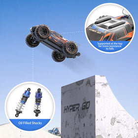 Hyper GO H16DR chassis close-up emphasizes honeycomb frame and robust components
