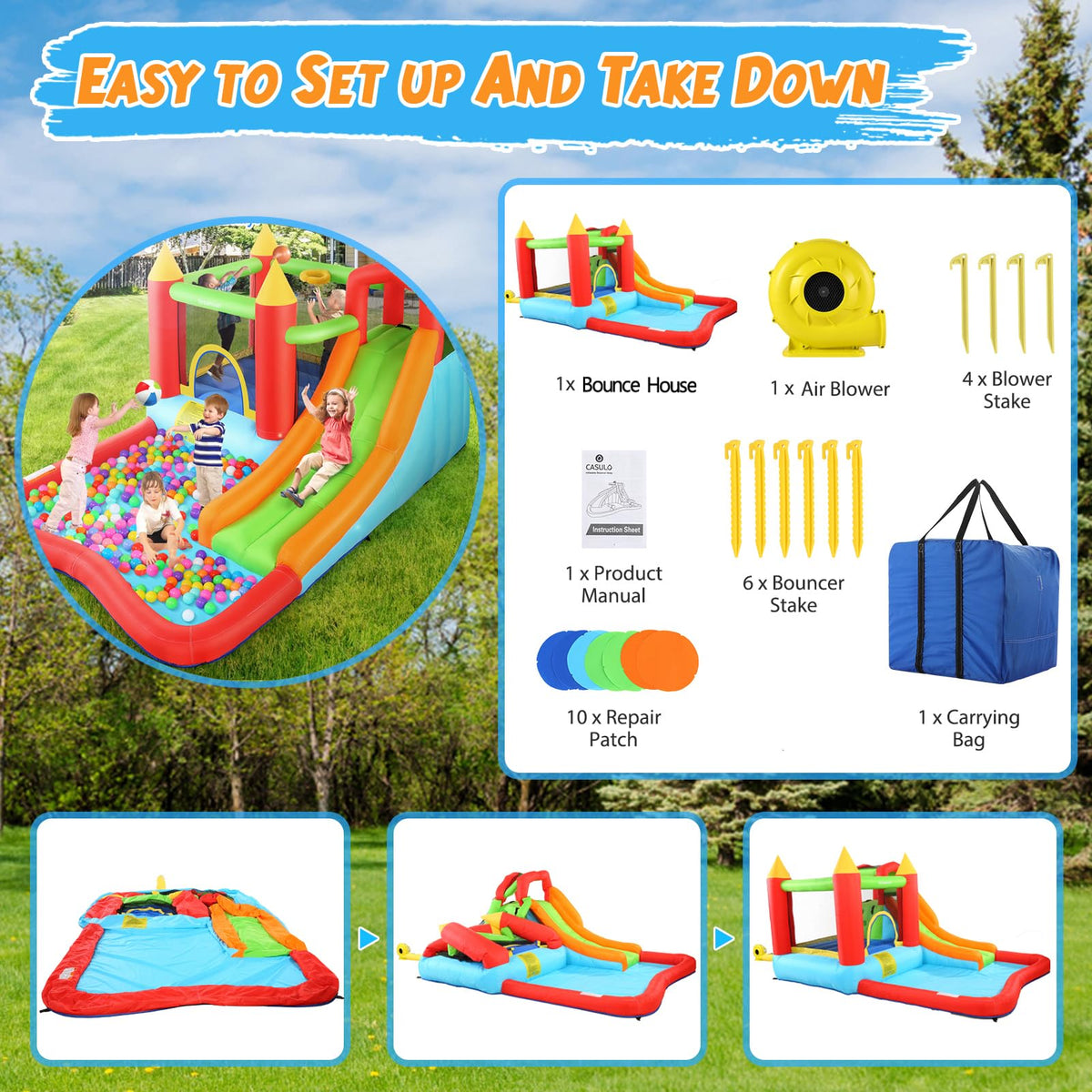 HYPOAI Bounce House splash slide for quick, fun slides