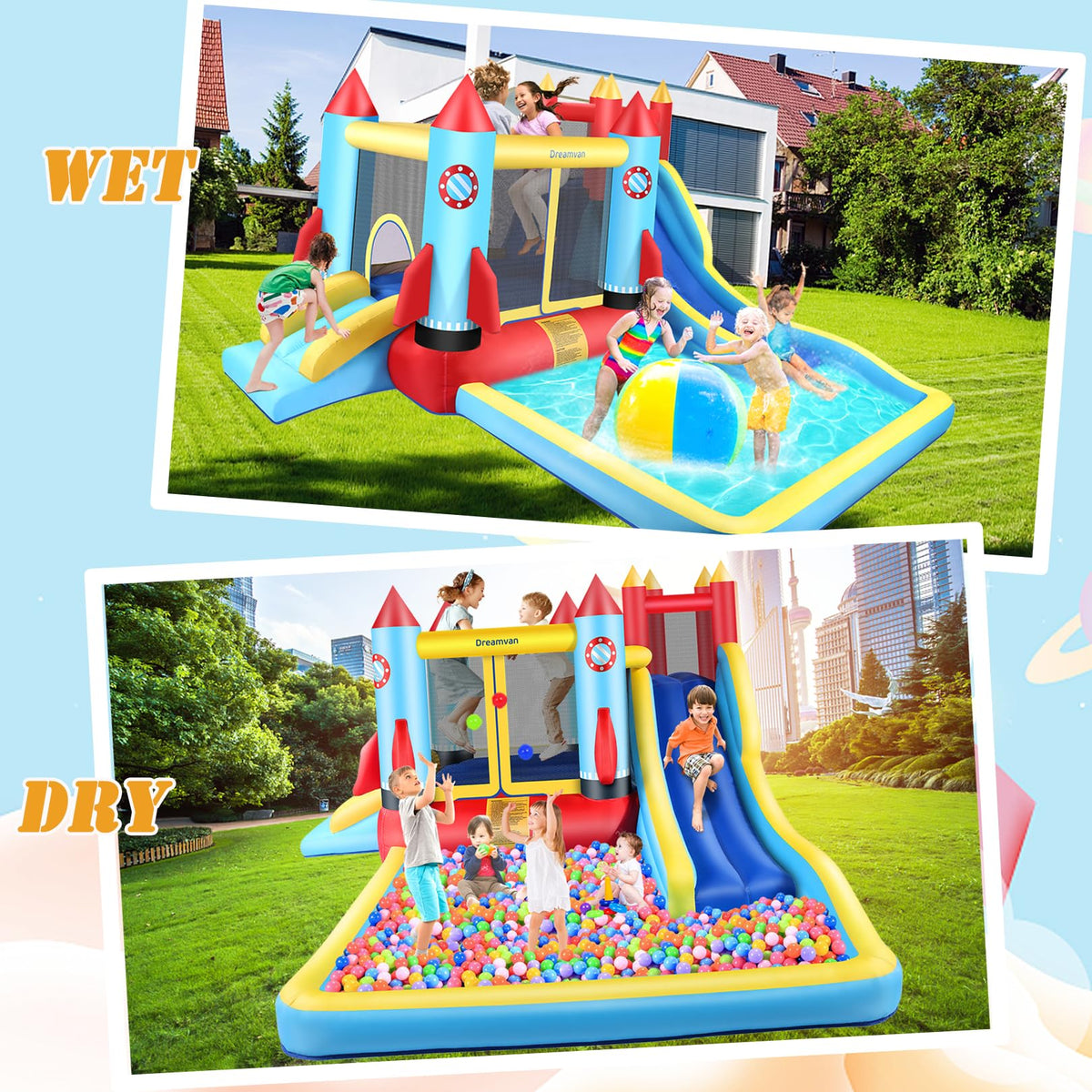 HYPOAI bounce house with two water slides for splash-filled fun
