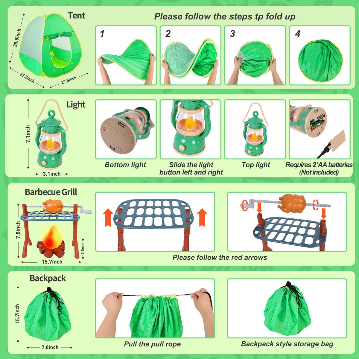 HYRENEE kids camping set lantern providing warm light for playtime.