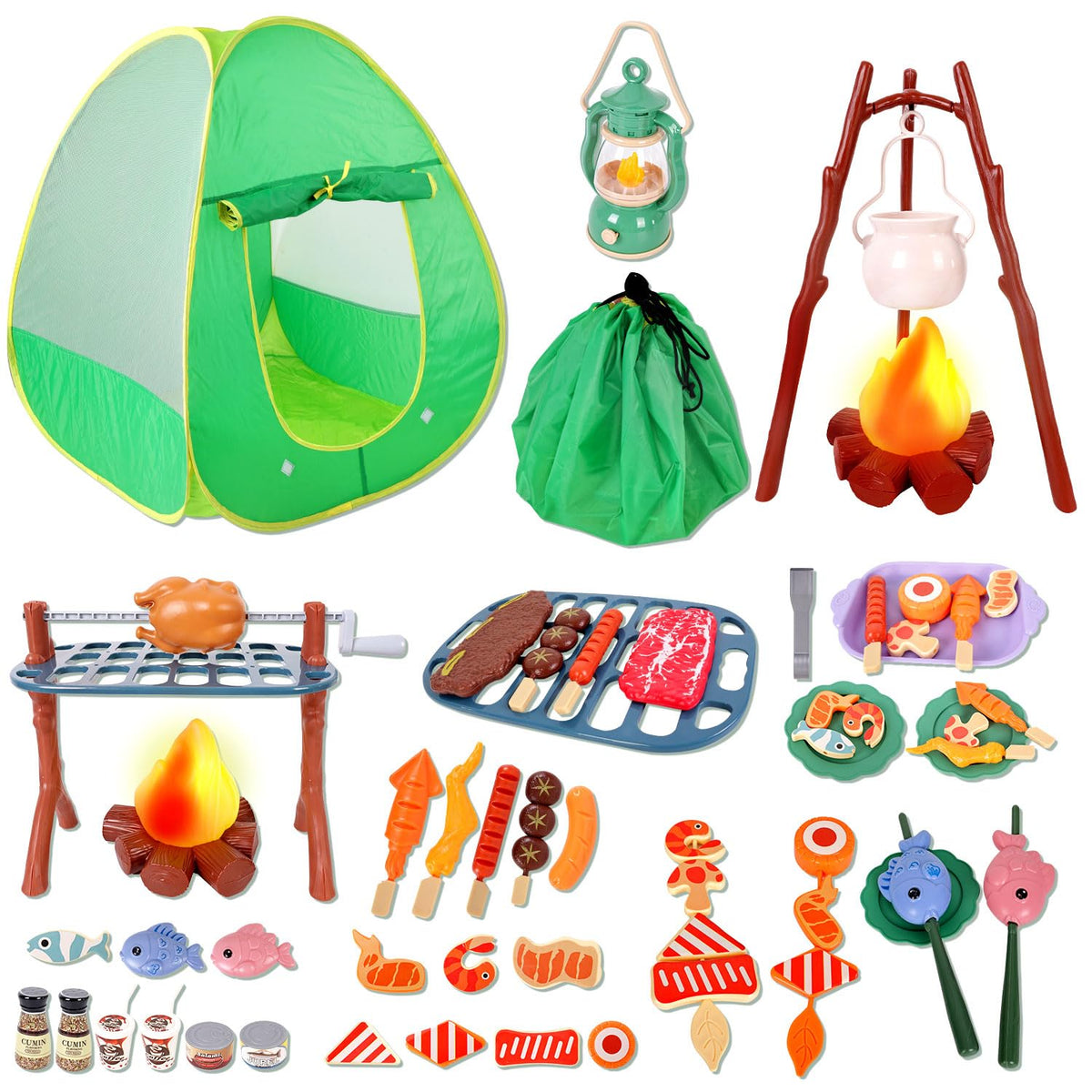 HYRENEE kids camping set play tent for indoor outdoor pretend adventures.