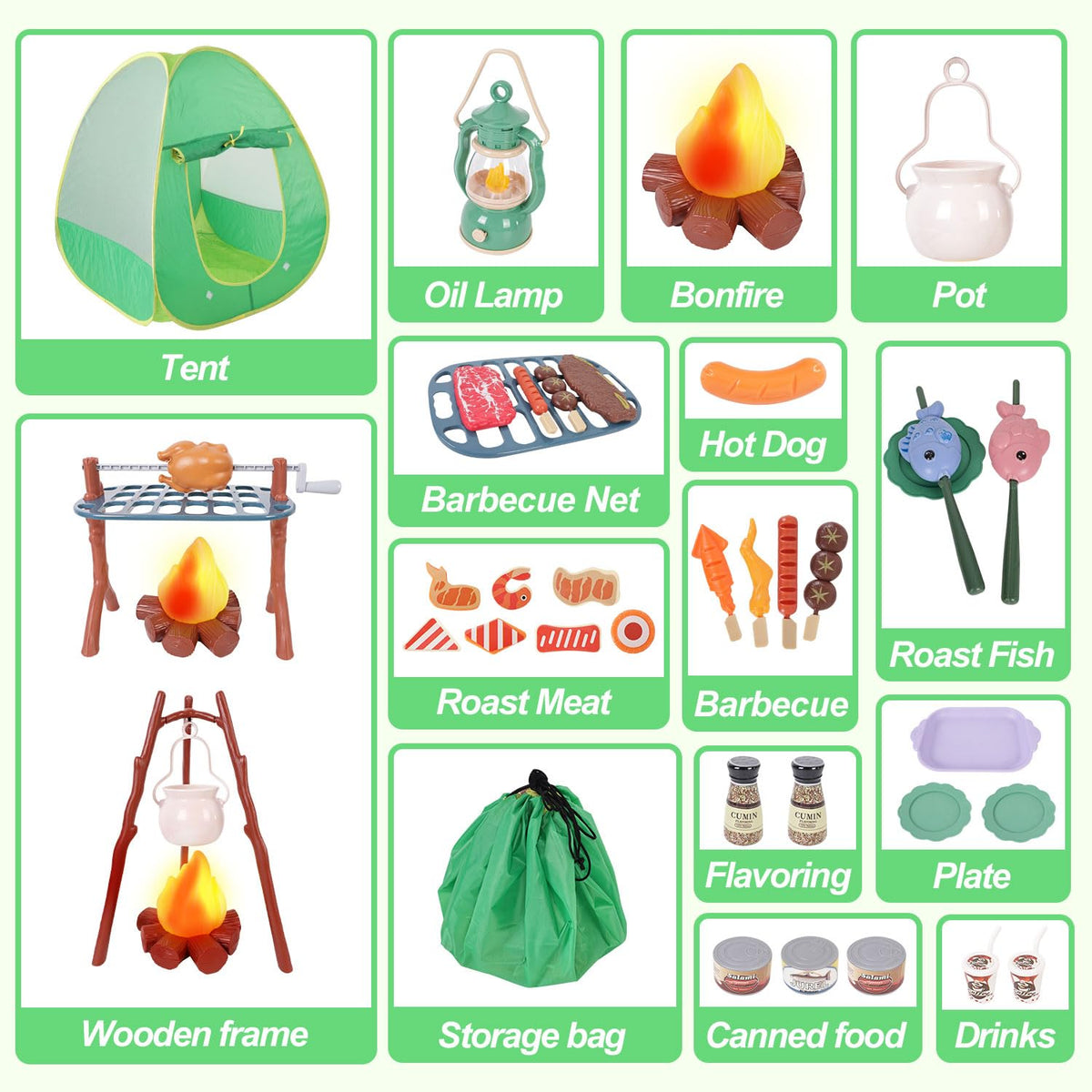 HYRENEE kids camping set pop-up tent quick setup for easy camping fun.