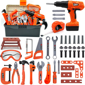 HYRENEE 48-piece tool set with toolbox and realistic tools for pretend construction play