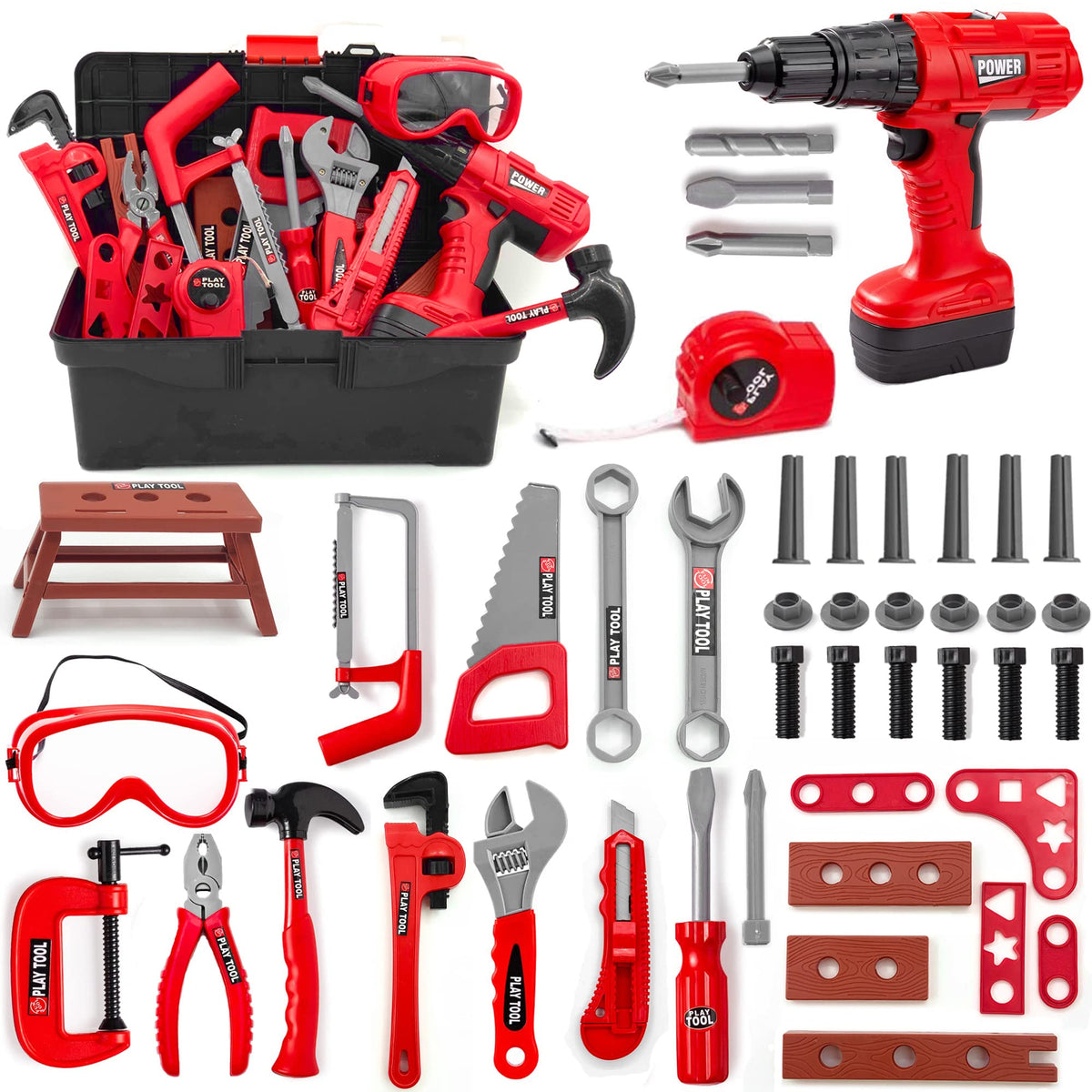 HYRENEE Kids Tool Set 48-piece toolbox for imaginative play and fine motor skills