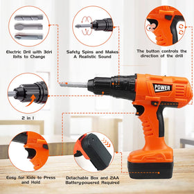 HYRENEE electric drill toy with 3 interchangeable bits and authentic sounds