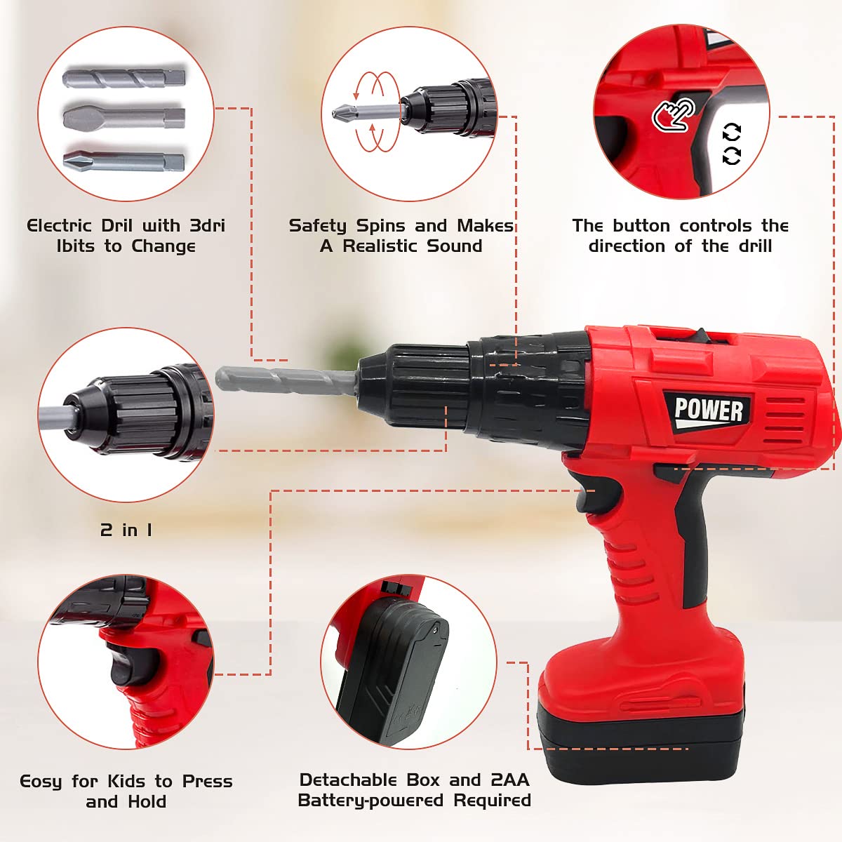 HYRENEE Kids Tool Set realistic hammer for pretend construction and role play