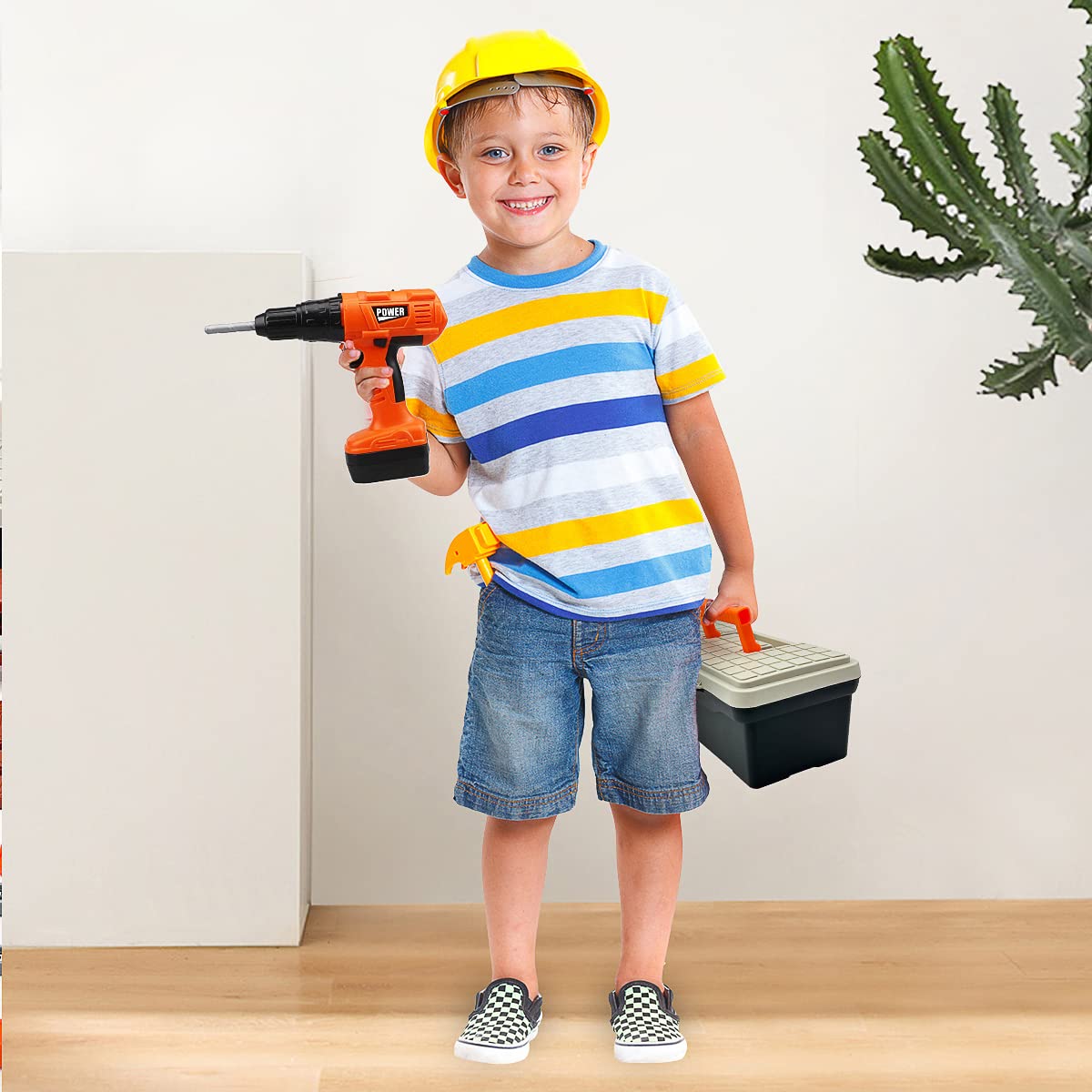 HYRENEE sturdy tool box with accessories, perfect gift for young builders