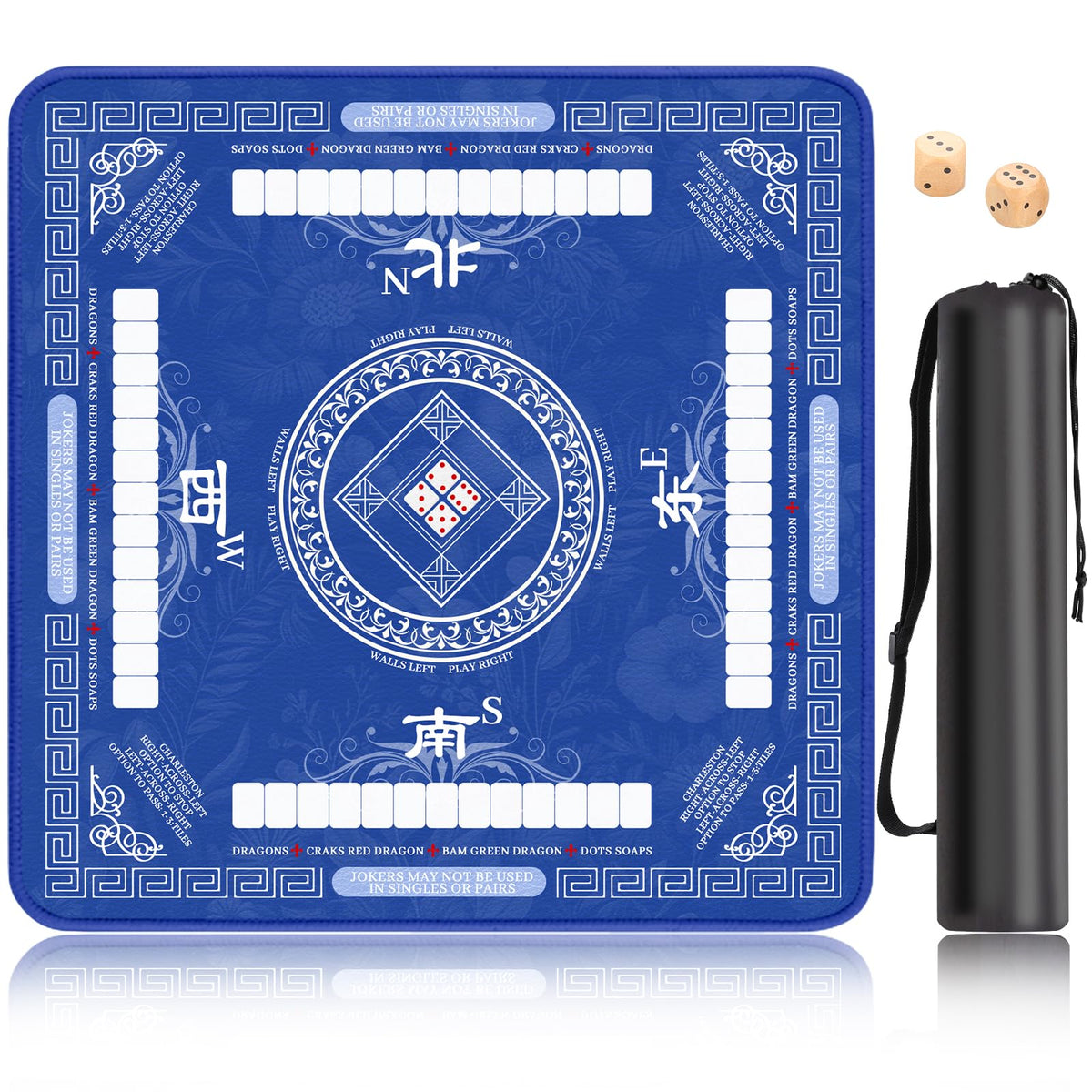 HYXFJITS Mahjong Mat on blue table providing a non-slip surface for steady play