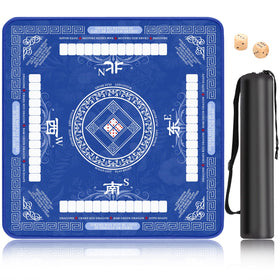 HYXFJITS Mahjong Mat on blue table providing a non-slip surface for steady play