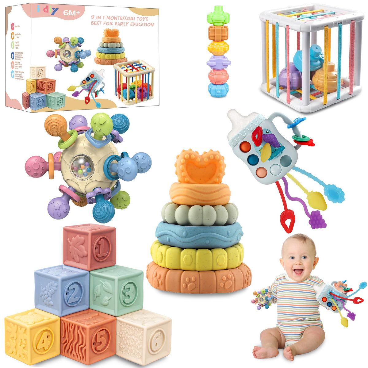i diy pull-string toy close-up showing bright cords for teething and grip practice