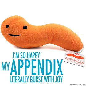 I Heart Guts Appendix Plush size ten-point-five inches, compact desk buddy for offices.