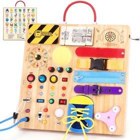 Iabedi Busy Board with 15 switches and 26 LEDs enhances color recognition and fine motor play
