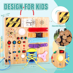 Iabedi Busy Board includes locks and zippers for problem-solving practice