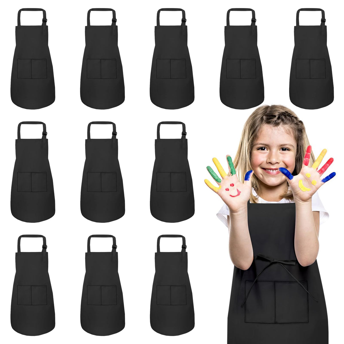IAGBIBUI 12-pack kids aprons with two pockets for cooking and crafts