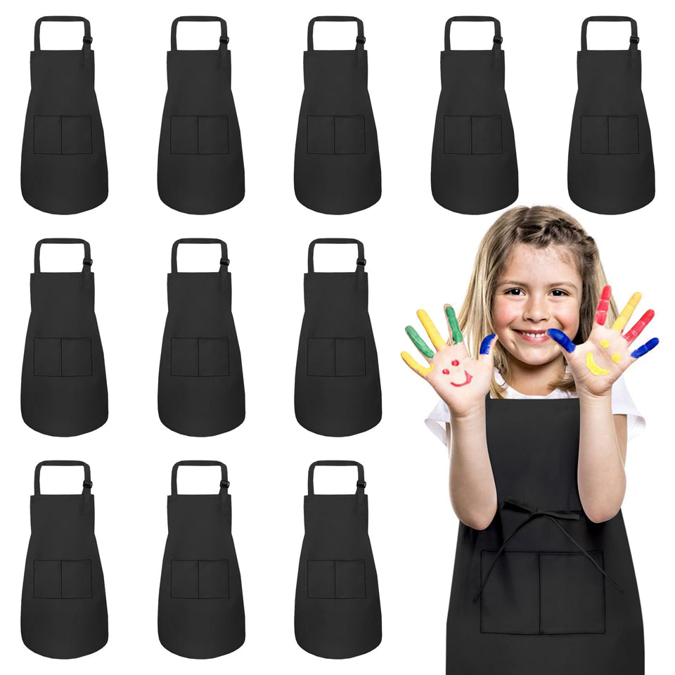 IAGBIBUI 12-pack kids aprons with two pockets for cooking and crafts