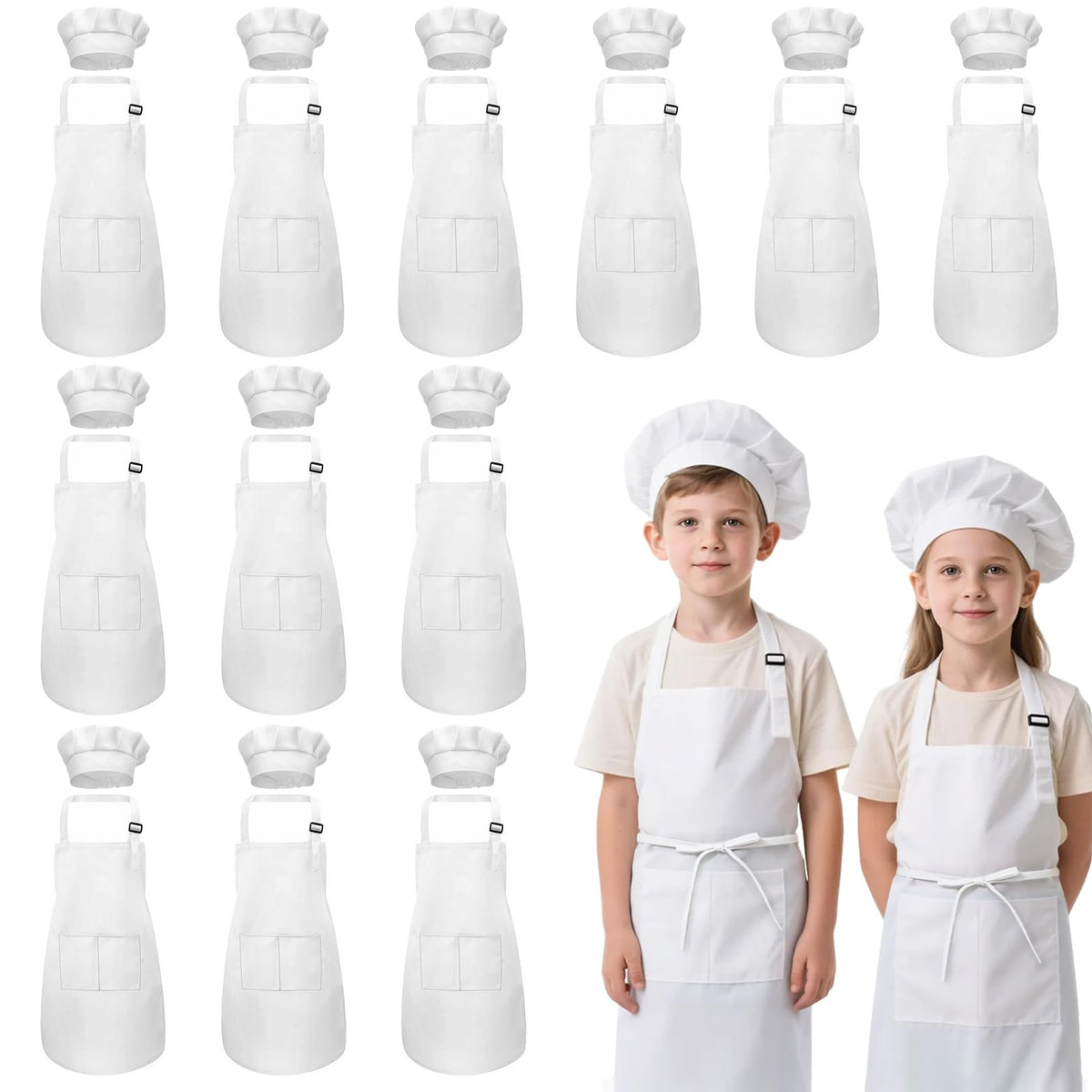 IAGBIBUI kids apron and hat set, front view, keeps clothes clean during cooking.