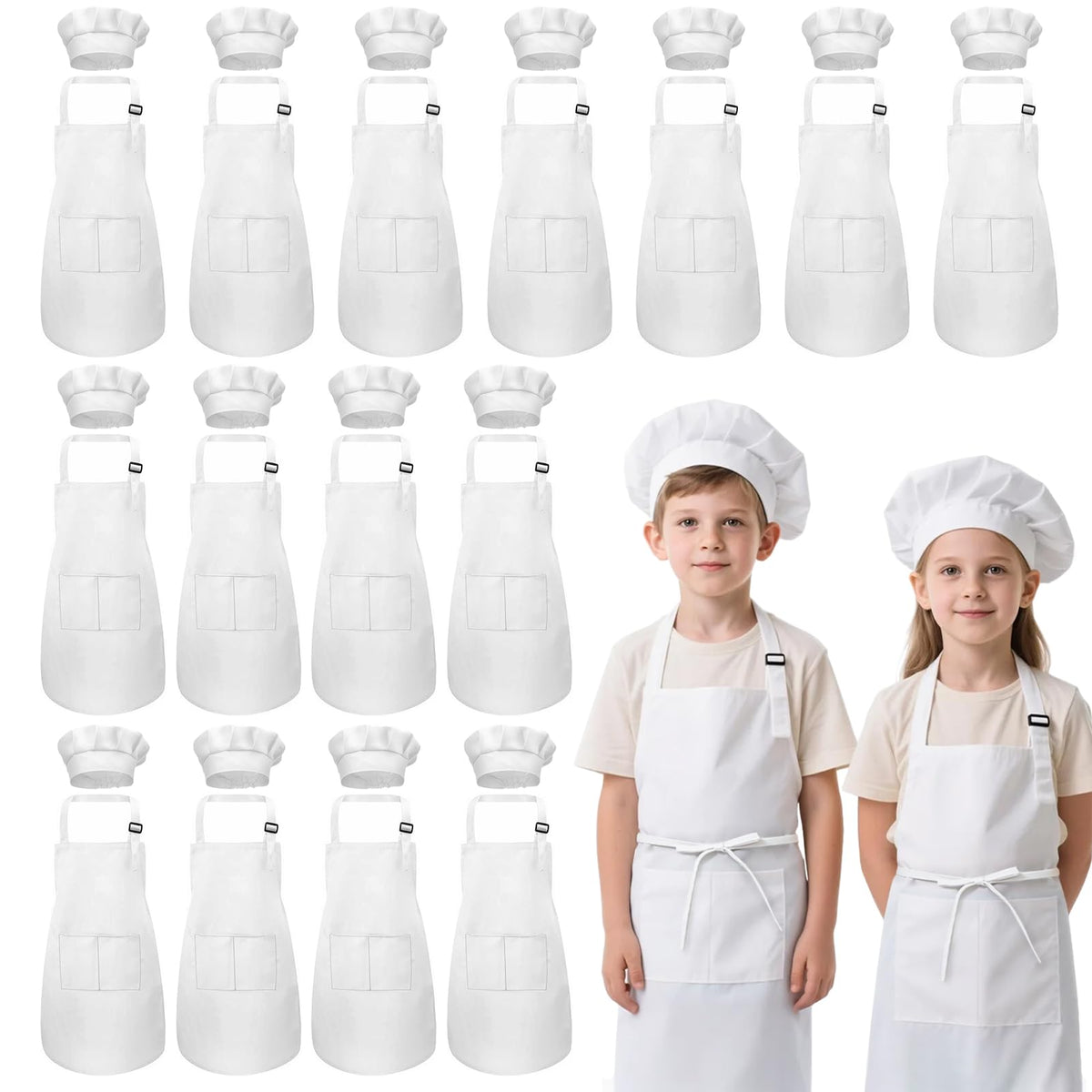 IAGBIBUI kids apron set package view for classroom and party use.