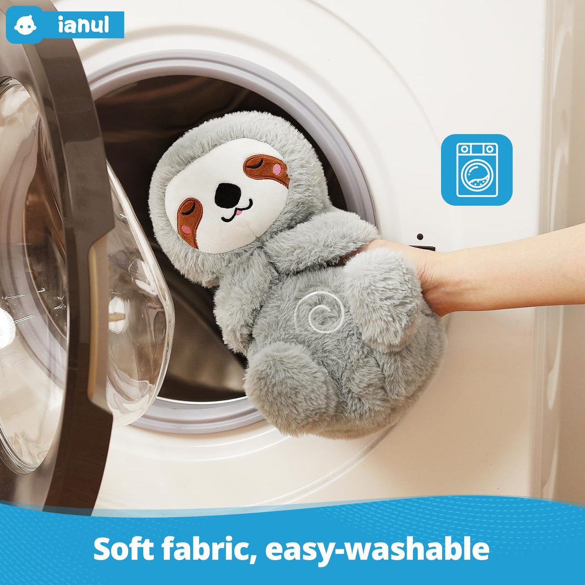 Ianul Breathing Sloth soft touch fabric for cozy cuddling and comfort.