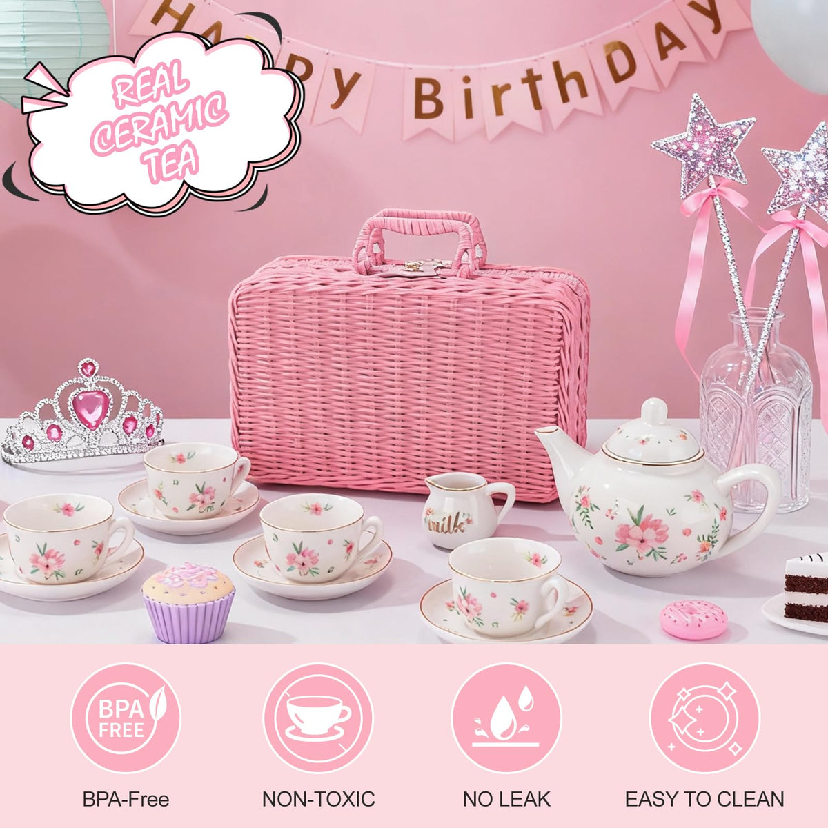 iAOVUEBY porcelain set assembled ready for playdates, birthday parties, or classroom activities