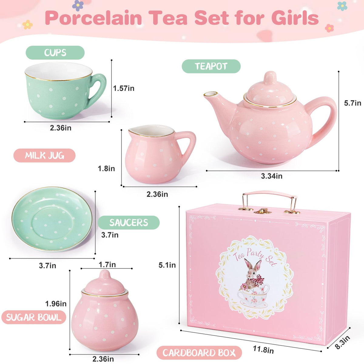 iaovueby porcelain tea set teacups for little girls, vibrant rosebud designs