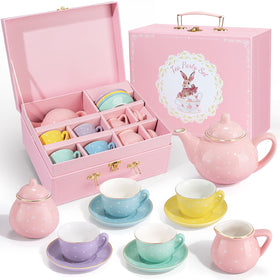 iaovueby porcelain tea set teapot with lid for kids, safe and inviting pretend play