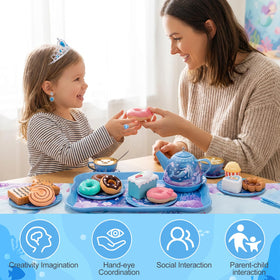 iAOVUEBY 3-tier cake stand holds colorful pretend desserts.