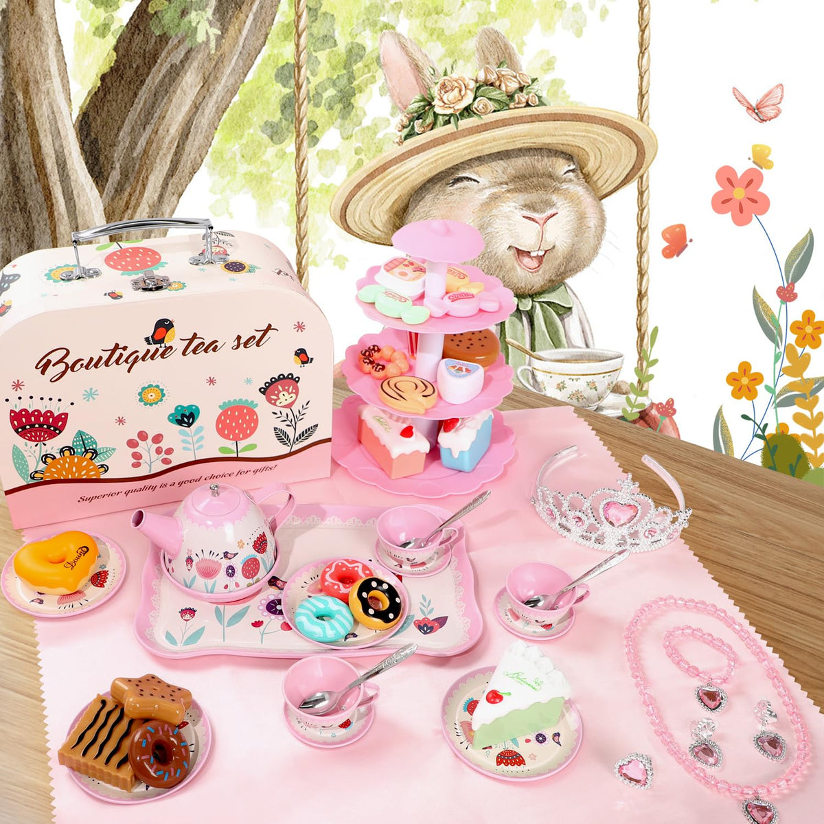 iaovueby Tea Party Set carrying case with alloy handle for easy transport.