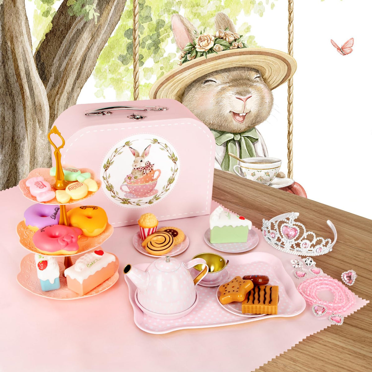 iAOVUEBY Tea Party Set carrying case makes travel easy for playdates